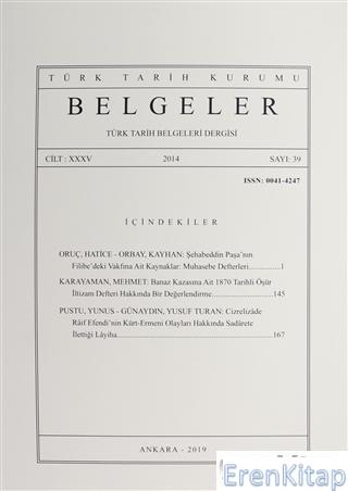 Belgeler - Türk Tarih Belgeleri Dergisi : Sayı 39