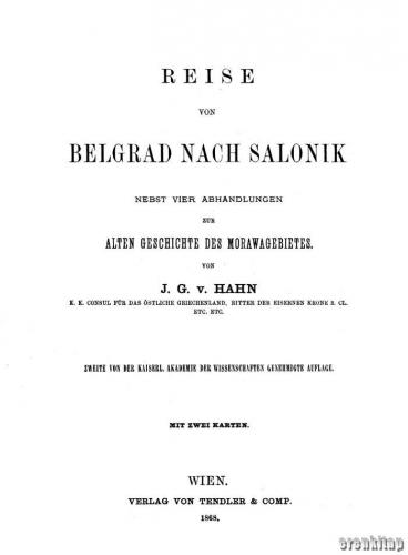 Reise von Belgrad Nach Salonik J.G. v. Hahn